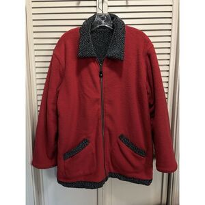 Sherpa Fleece Red/Gray Zip Up Jacket Collar Pockets No Tag Size See Measurements